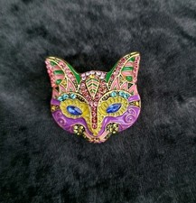 Statement Cat Mask Brooch Vintage Inspired Jewellery Gift Masquerade Broach Pink