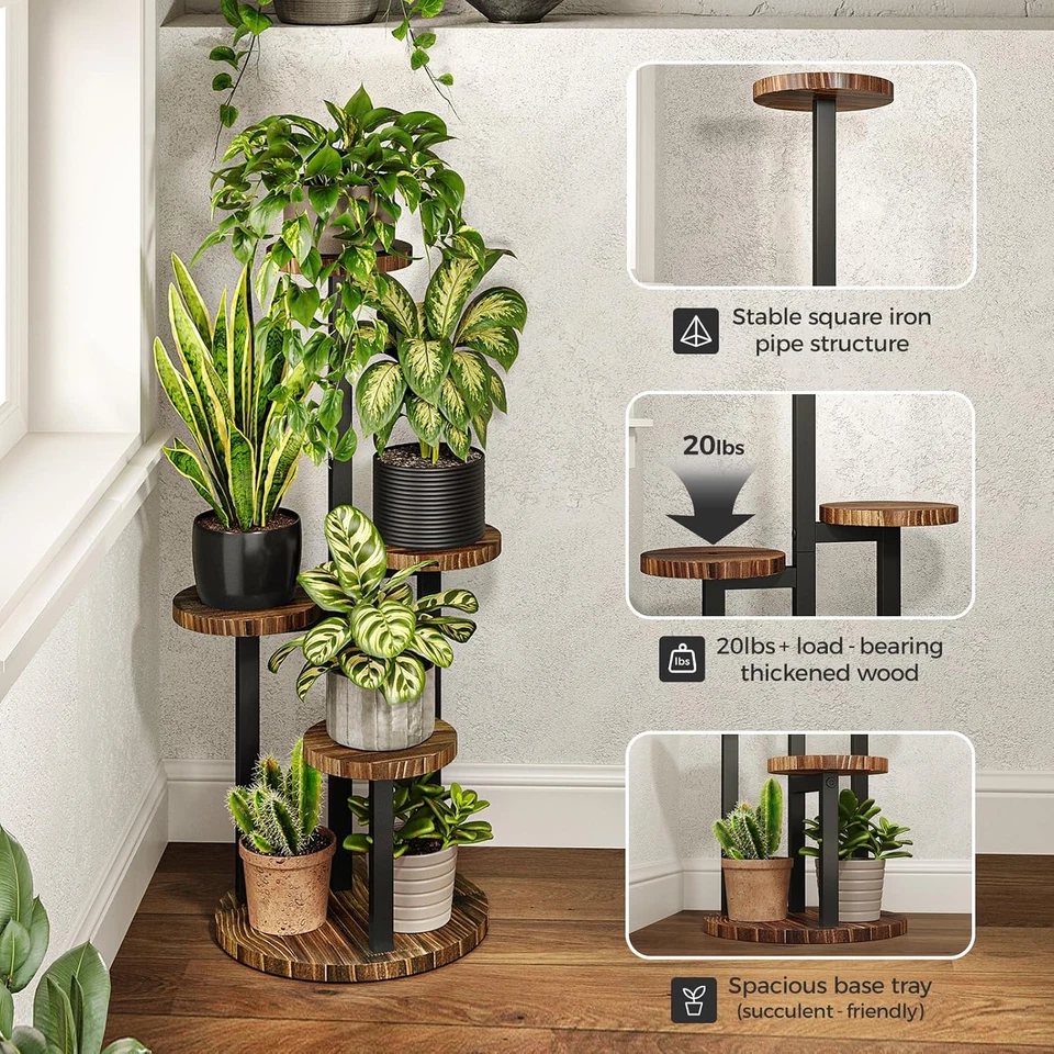 Estante Plantas 4 Niveles, Interior/Exterior, Metal y Madera Foto 4 de 4