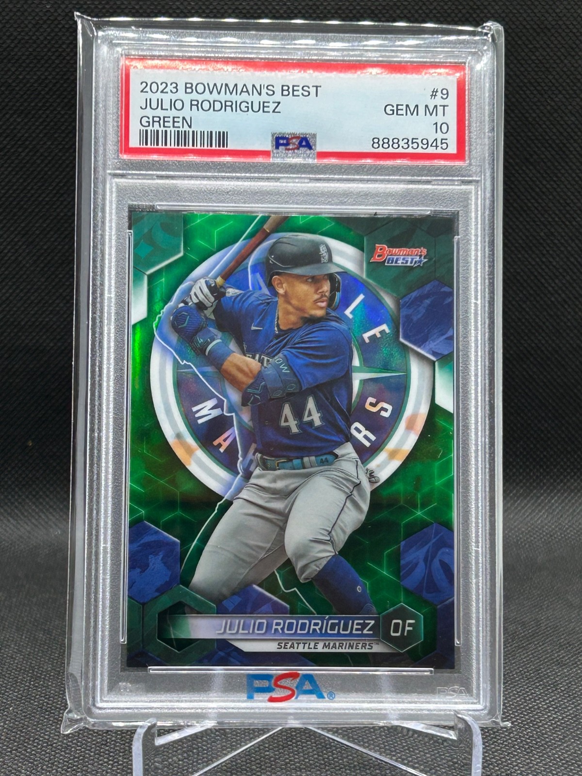Julio Rodriguez 2023 Bowman's Best GREEN Refractor 41/99 PSA 10 Gem Mint Card #9
