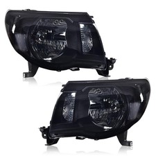 Halogen Headlights Pair Toyota Tacoma 05-11 Smoke Black Housing Clear Reflector
