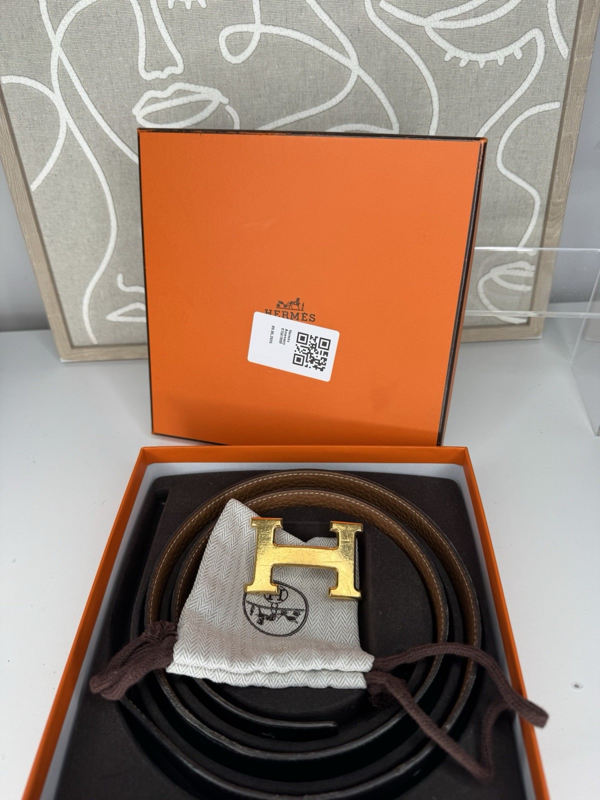 Hermes h reversible belt in brown and black color  and gold buckle size 85