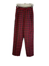 Vintage 90s Womens 4 Wool Red Plaid High Rise Dress Pants Slacks USA Preppy