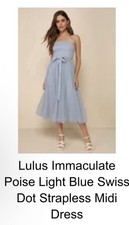 Lulus Immaculate Poise Light Blue Swiss Dot Strapless Midi Dress Size S