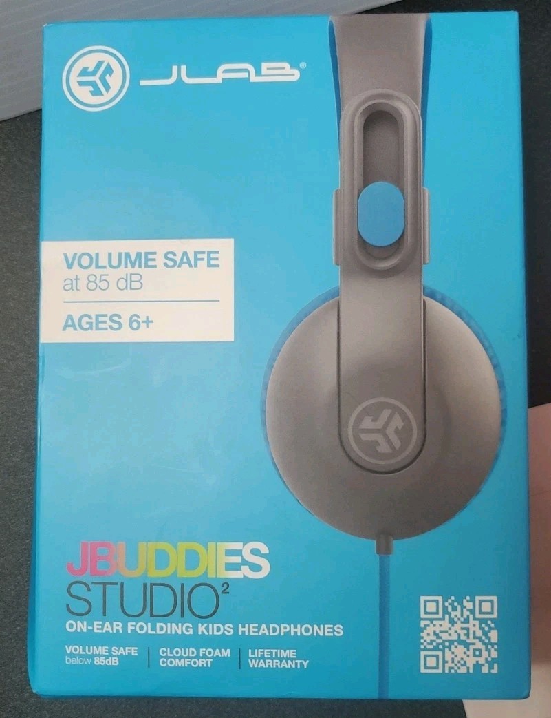 JLAB JBUDDIES STUDIO² Wired Kids Headphones - Gray/Blue Volume Safe 85 dB NIB