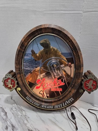 Vintage Stroh's Lighted Beer Sign Sail Boat Nautical Bar Man Cave Sailing