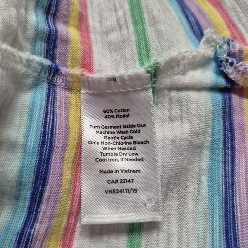 Talbots Womens Sz L Top Rainbow Striped Short Sleeve Shirt Multicolor Summer - Picture 8 of 9