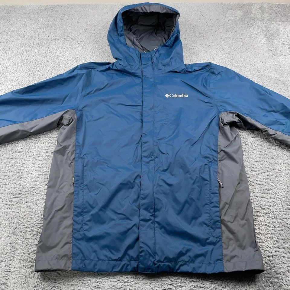 Columbia Jacket Mens Medium Blue Gray Omni-Tech Hooded Waterproof Rain Shell - Image 4 of 4