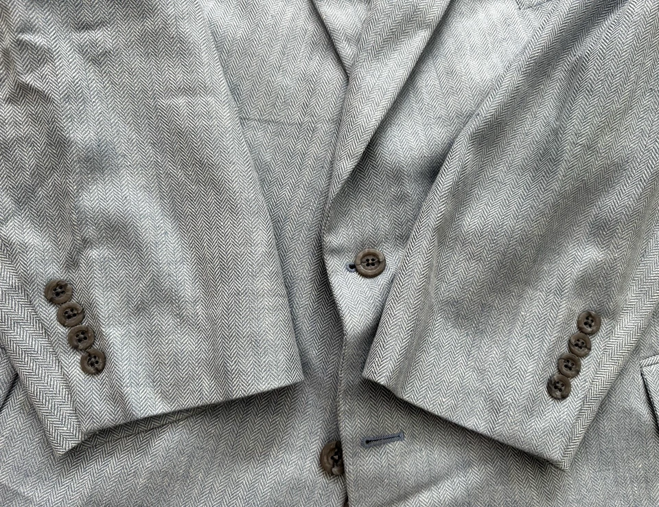 Abrigo deportivo ejecutivo Tom James 54R para hombre 100 % seda bebé azul espiga Foto 3 de 4