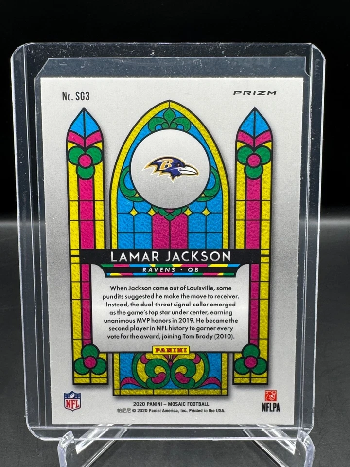¡Mosaic 2020!  LAMAR JACKSON!  ¡VIDRIO MANCHADO PRIZM!  ¡BALTIMORE RAVENS!  #SG-3 Foto 2 de 2