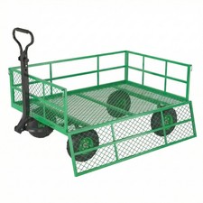 Steel Heavy Duty Garden Utility Cart, 1200 Lbs Load Capacity w/Green Wheel Hubs