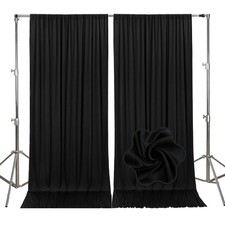 2 PCS 10x7 FT Black Backdrop Curtains Fabric Satin Photo Background Drapes