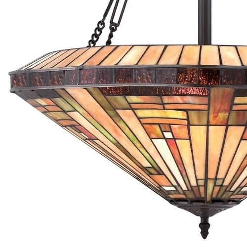 Quoizel TFST2822 Bronze Stephen 4-Light Bowl Pendant With Tiffany Stained Glass - Picture 3 of 5