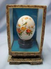 Chinese Hand Painted Egg in Glass Display Case Orange Flowers and Bird Oriental — photo 1