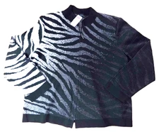 NEW Ming Wang Metallic Ombre Zebra Print Cardigan Jacket Women 1X Black Gray Zip