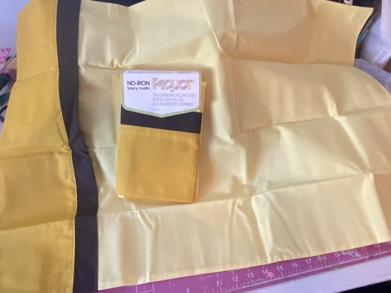 2  PEQUOT  PILLOW CASES Vintage NIP Mustard Gold yellow Brown BOHO Muslin 30x20