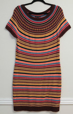 Tommy Hilfiger Dress Women's Knit Stripe Dress Multi Color Midi Short Sleeves Lg