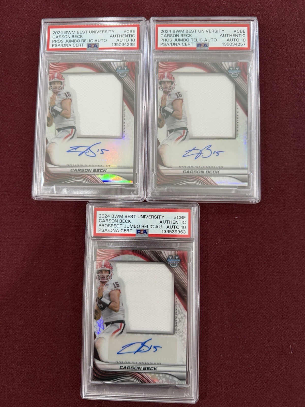 Carson Beck 2024 Bowman Best U Jumbo Jersey Auto PSA 10 Auto Grade view 3