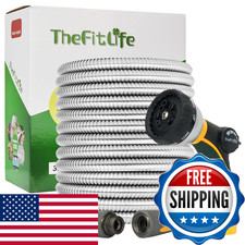 Thefitlife Flexible Metal Garden Hose - 50 Ft Lightweight Stainless Steel Water