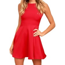 Lulu's Just Us Red Skater Mini Dress Back Cutout Medium NWT 65482