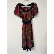 Anthropologie Corey Lynn Calter 8 Abstract Silk Scoop Neck Flutter Dress Brown