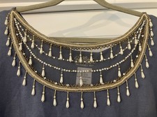 Bob Mackie Bluish / Gray 3/4 Sleeve Sweater Top With Dangling Pearls  Beads 3X