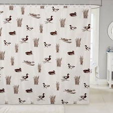 Hunting Duck Shower Curtain ,Wild Animals Bathroom Curtain Wooden Boat Waterp...