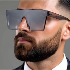 Shield Sunglasses Flat Top Oversized Trendy Fashion Sun Glasses Gray Mirror New