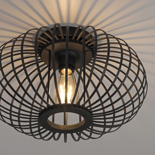 Deckenlampe Metall Holz E27 D: 40 cm rund Draht Schirm Schwarz Deckenleuchte - Bild 2 von 8
