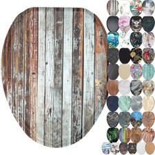 Wooden Toilet Seat with Soft Close ELONGATED - Decorative, Quiet  Slow Clo...