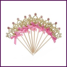 10 piezas de adornos para tartas con coronas doradas y rosas estampadas, para pr