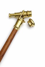 Brass Handle Walking Stick Cane with Hidden Telescope -Antique Style Wooden Gift