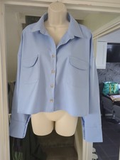 Light Blue Cropped Boxy Shirt Blouse Button Up Boohoo Size 14
