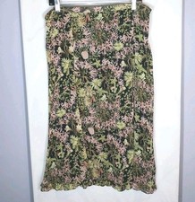 Sag Harbor Floral Midi Skirt Womens 14 Black Botanical Cottagecore Lined Zip