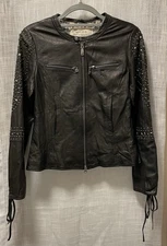 Odd Molly Women’s Soft Genuine Lambskin Leather Studded Jacket Black Sz 3 Small