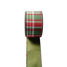 Plaid Ribbon Satin Back Wired Edge 10 Yards Roll Red Green Olive Reversible