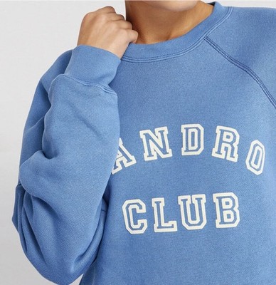 Sandro 2 Us Medium Logo Graphic Sweatshirt $280 Blue Pullover Fleece (No Collar)