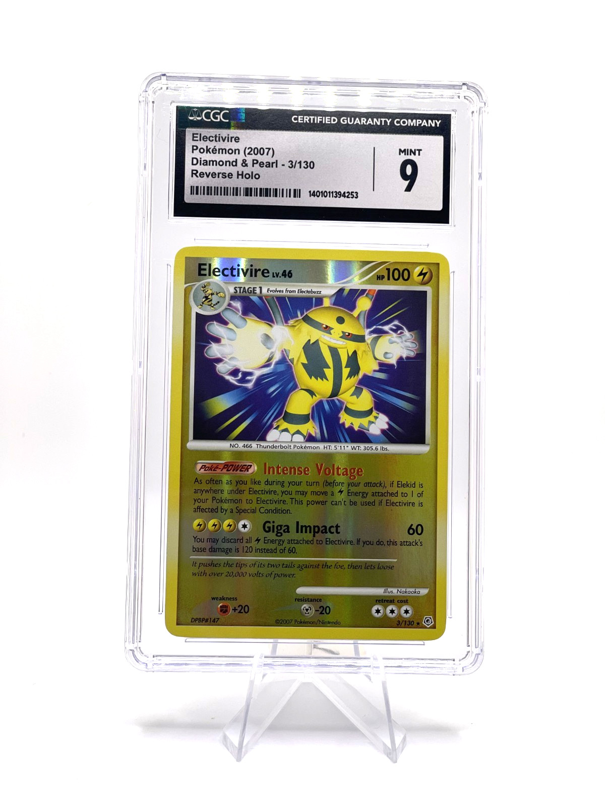 2007 POKEMON DIAMOND & PEARL - REVERSE HOLO #3/130 ELECTIVIRE CGC 9