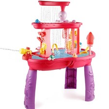 3-Tier Kids Water Table with Waterfall & Accessories Pink & Purple Outdoor Toy