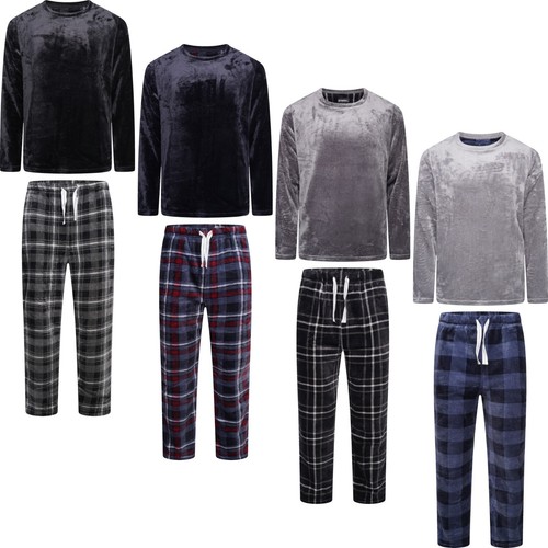 Neu Herren Plüsch Fleece Lounge Set Weich Kariert Pyjama Schlafanzug Nachtwäsche Nachtwäsche - Bild 1 von 53