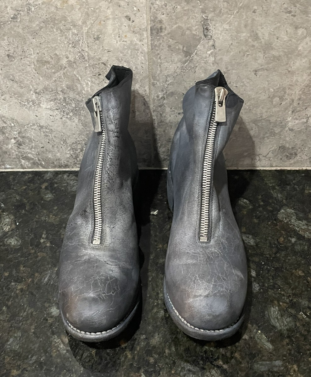 GUIDI Women's PL1 Front Zip Distressed Leather Ankle Boots Grey 39