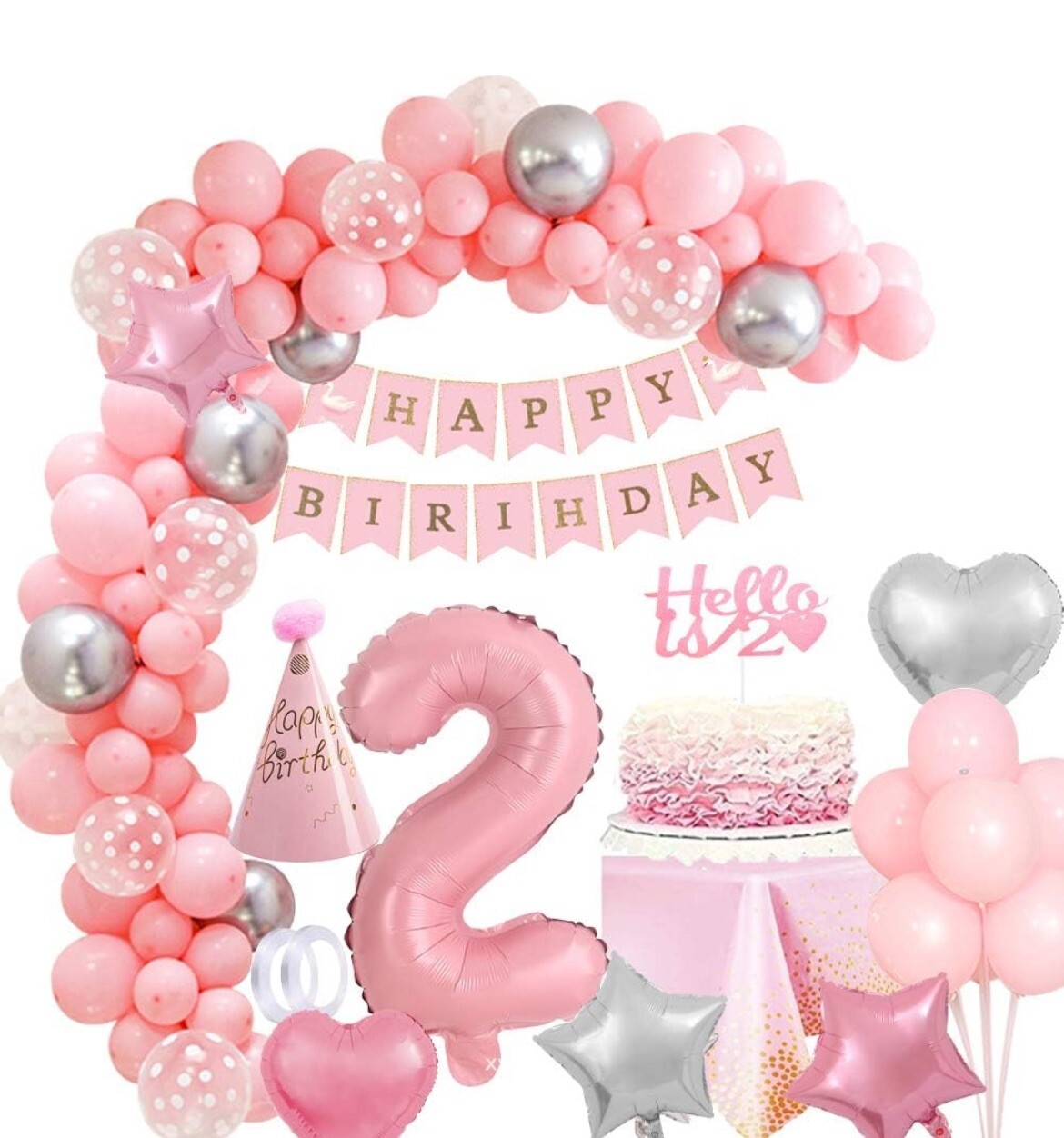 Arche de Ballon Anniversaire 2 Ans Rose pour Décoration de Fête Bébé Fille