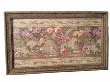 Marco de madera elegante tallado en mal estado VERDE elegante COTTAGECORE rosas impresión de jaula de pájaros de colección
