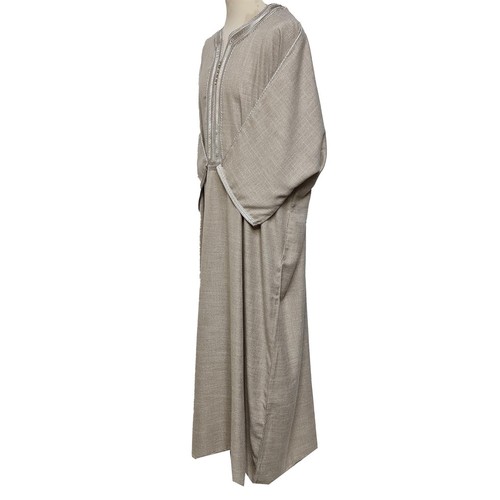 Uomo Marocchino Cotone Beige Maniche 3 Quarti Thobe Jubba Kandora - Foto 2 di 4