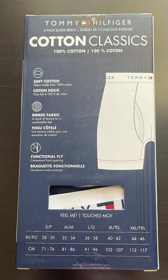 Paquete de 3 calzoncillos boxer clásicos 100 % algodón Tommy Hilfiger para hombre rojo/negro/azul talla M Foto 3 de 4