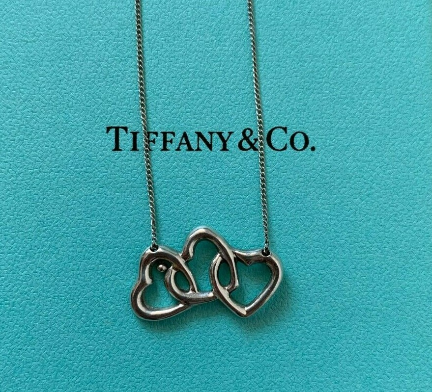 Tiffany & Co. Triple Open Heart Necklace Pendant Silver 925 Tiffany & Co. Triple Open Heart Necklace Pendant Silver 925