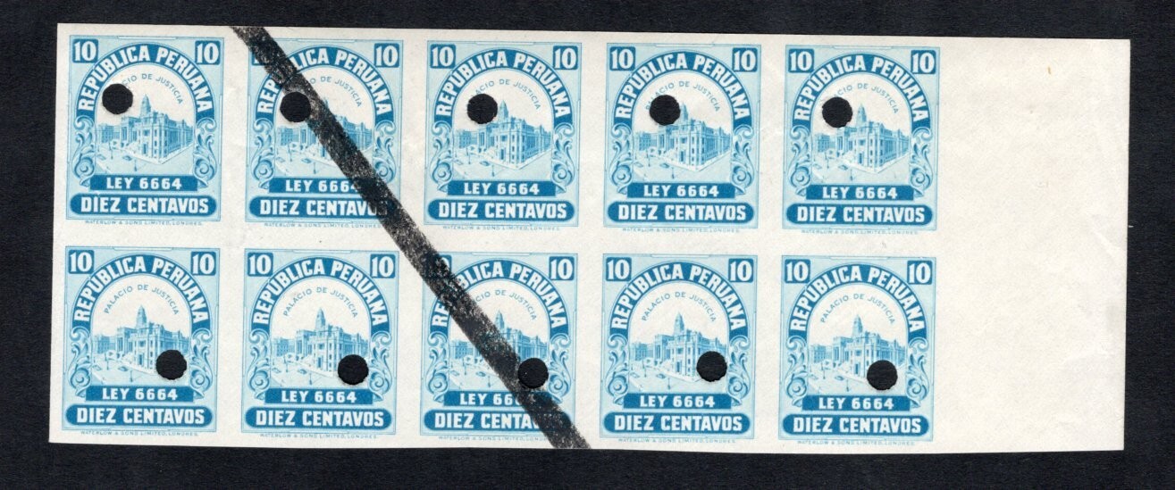 Peru 1960th block of 10 stamps Mi#Revenue 10Cts PROOF R MNH