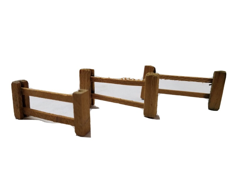 German made fencing, 3 pieces, each 2 inches long in natural wood
