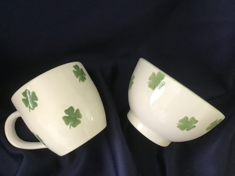 🍀 4 LEAF CLOVER 🍀 breakfast set 🍀 JUMBO CUP & BOWL 🍀never used NEW EXCELLENT