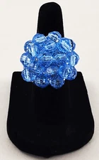 Vintage 1950s Sky Blue Cluster Bead Stretchy Cocktail Ring Silver Elastic Band