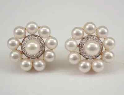 2.50Ct Round Cut Genuine White Pearl Flower Stud Earrings 14K Yellow Gold Plated